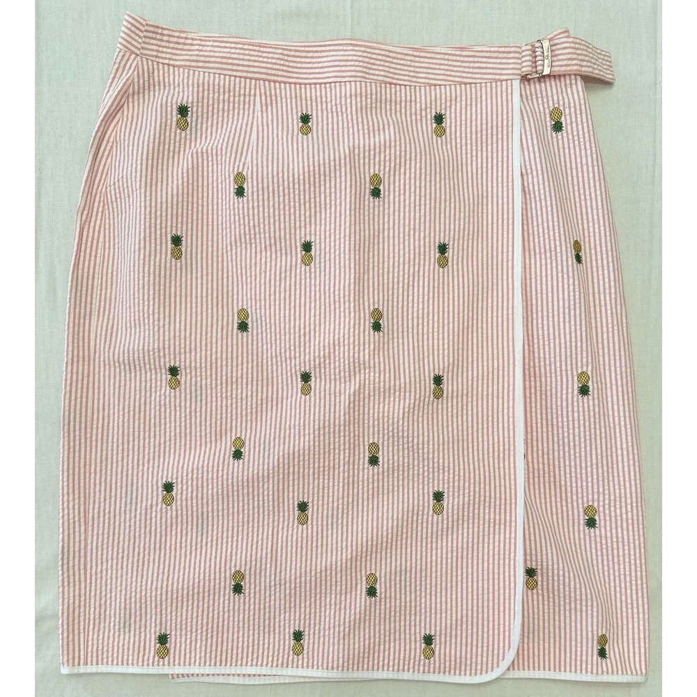 Brooks Brothers Skirt Womens 10 Pink White Seersucker Embroidered Pineapple Wrap
